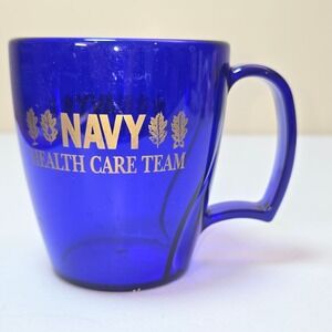 VisionUSA Cobalt Blue Glass Mug Navy Health Care Team Gold Graphic Made in USA